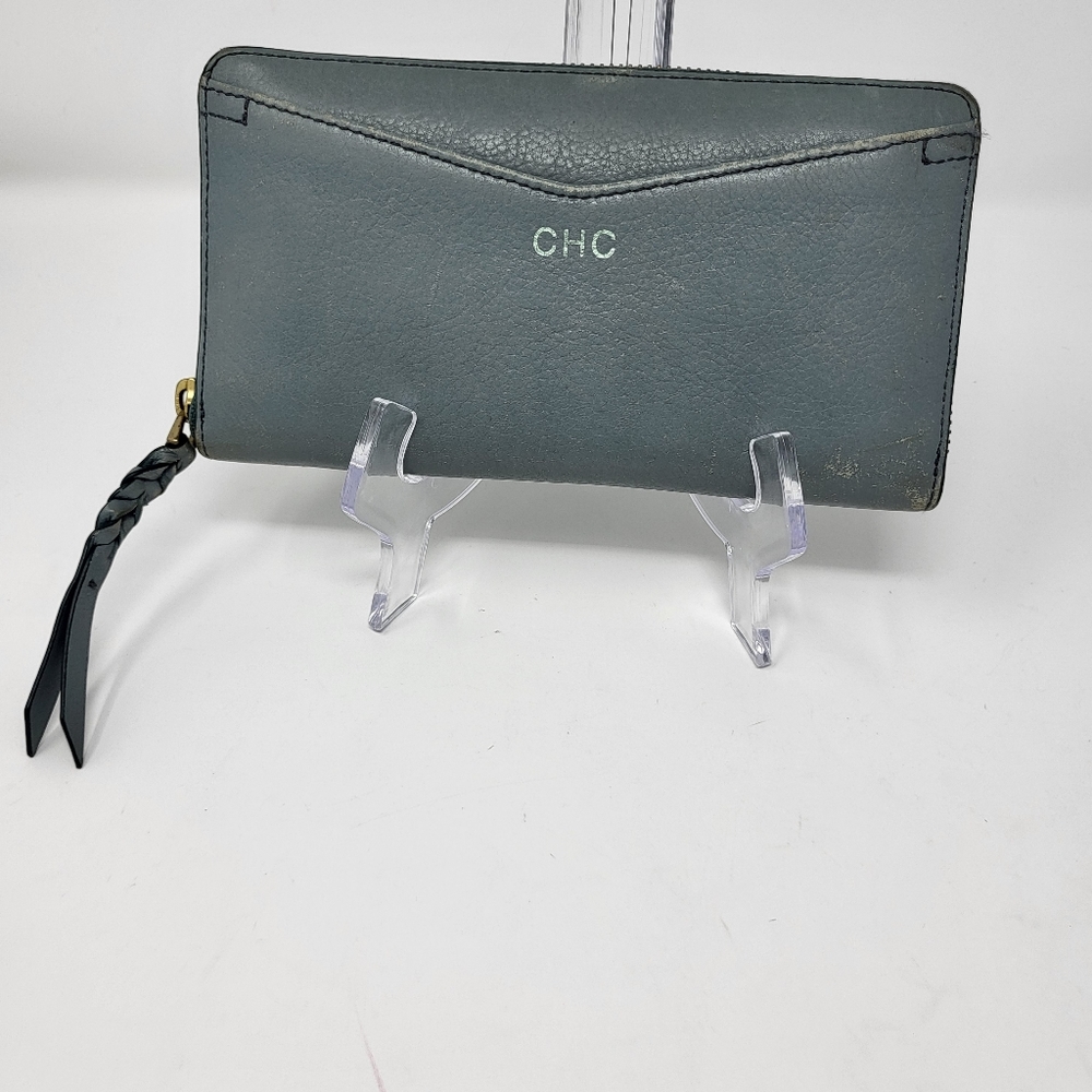 Fossil Steel Blue Leather RFID Caroline Zip Wallet